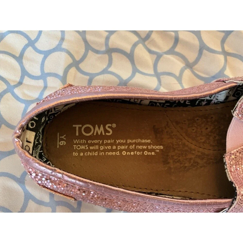 TOMS Pink Glitter Slip On Shoes Youth 6 Good Used Condition